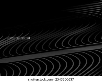 Abstrato futurista fundo preto escuro com design de onda. Papel de parede 3d realista com linhas de fluxo luxuosas. Fundo perfeito para cartazes, sites, brochuras, banners, aplicações, etc.