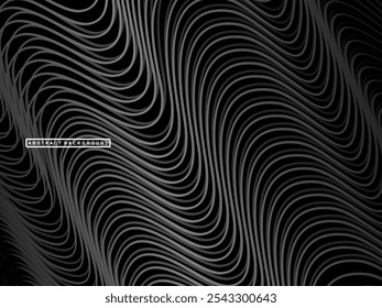 Abstractas fondo negro oscuro futurista con diseño ondulado. Fondo de pantalla 3D realista con líneas fluidas de lujo. Fondo perfecto para carteles, Sitios web, folletos, Anuncios, aplicaciones, etc.