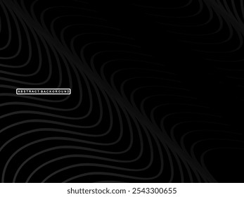Abstrato futurista fundo preto escuro com design de onda. Papel de parede 3d realista com linhas de fluxo luxuosas. Fundo perfeito para cartazes, sites, brochuras, banners, aplicações, etc.