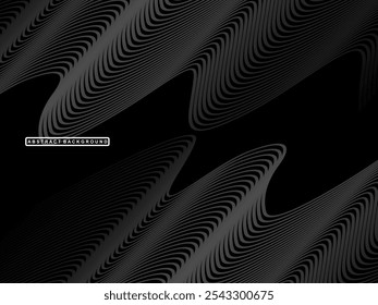 Abstractas fondo negro oscuro futurista con diseño ondulado. Fondo de pantalla 3D realista con líneas fluidas de lujo. Fondo perfecto para carteles, Sitios web, folletos, Anuncios, aplicaciones, etc.