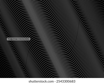 Abstract futuristic dark black background with wave design. Realistic 3d wallpaper with luxurious flowing lines. Perfect background for posters, websites, brochures, banners, applications, etc.