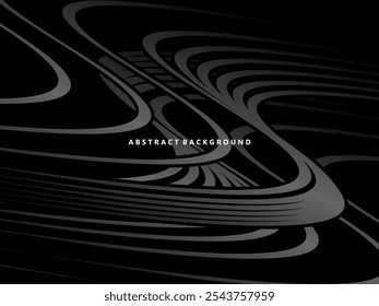 Abstrato futurista fundo preto escuro com design de onda. Papel de parede 3d realista com linhas de fluxo luxuosas. Fundo perfeito para cartazes, sites, brochuras, banners, aplicações, etc.