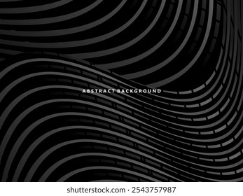 Abstract futuristic dark black background with wave design. Realistic 3d wallpaper with luxurious flowing lines. Perfect background for posters, websites, brochures, banners, applications, etc.
