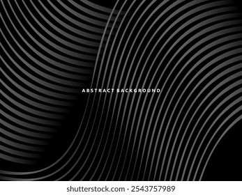 Abstrakter futuristischer dunkelschwarzer Hintergrund mit Wellendesign. Realistische 3D Tapete mit luxuriösen fließenden Linien. Perfekter Hintergrund für Poster, Websites, Broschüren, Banner, Anwendungen usw.