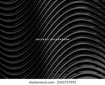 Abstract futuristic dark black background with wave design. Realistic 3d wallpaper with luxurious flowing lines. Perfect background for posters, websites, brochures, banners, applications, etc.