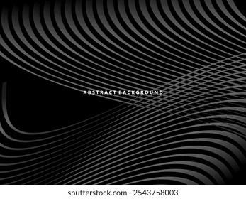 Abstract futuristic dark black background with wave design. Realistic 3d wallpaper with luxurious flowing lines. Perfect background for posters, websites, brochures, banners, applications, etc.