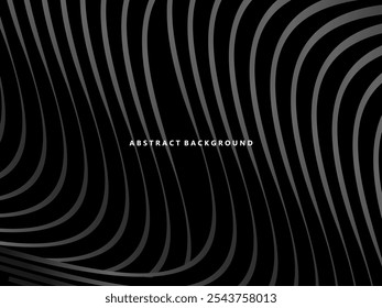Abstract futuristic dark black background with wave design. Realistic 3d wallpaper with luxurious flowing lines. Perfect background for posters, websites, brochures, banners, applications, etc.