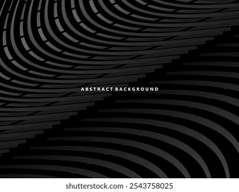 Abstract futuristic dark black background with wave design. Realistic 3d wallpaper with luxurious flowing lines. Perfect background for posters, websites, brochures, banners, applications, etc.