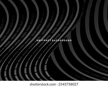 Abstract futuristic dark black background with wave design. Realistic 3d wallpaper with luxurious flowing lines. Perfect background for posters, websites, brochures, banners, applications, etc.