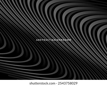 Abstrato futurista fundo preto escuro com design de onda. Papel de parede 3d realista com linhas de fluxo luxuosas. Fundo perfeito para cartazes, sites, brochuras, banners, aplicações, etc.
