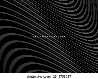 Abstract futuristic dark black background with wave design. Realistic 3d wallpaper with luxurious flowing lines. Perfect background for posters, websites, brochures, banners, applications, etc.