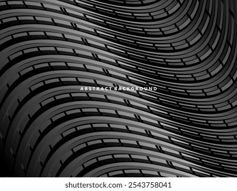 Abstractas fondo negro oscuro futurista con diseño ondulado. Fondo de pantalla 3D realista con líneas fluidas de lujo. Fondo perfecto para carteles, Sitios web, folletos, Anuncios, aplicaciones, etc.