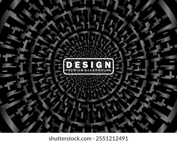 Abstract futuristic dark black background with circular wave design. Realistic 3d wallpaper with modern digital patterns. Perfect background for posters, websites, brochures, banners, apps, etc.