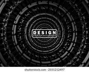 Abstract futuristic dark black background with circular wave design. Realistic 3d wallpaper with modern digital patterns. Perfect background for posters, websites, brochures, banners, apps, etc.