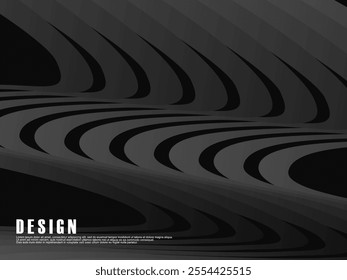 Abstract futuristic dark black background with black gradient wave design. Realistic 3d wallpaper with luxurious flowing lines. Perfect background for posters, websites, brochures, banners, apps, etc.
