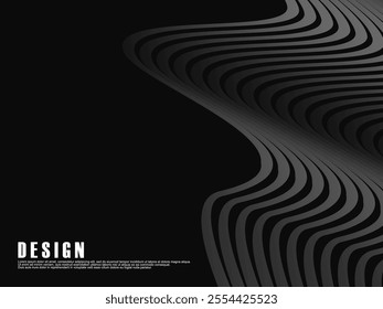 Abstract futuristic dark black background with black gradient wave design. Realistic 3d wallpaper with luxurious flowing lines. Perfect background for posters, websites, brochures, banners, apps, etc.