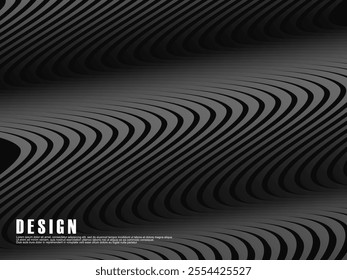 Abstract futuristic dark black background with black gradient wave design. Realistic 3d wallpaper with luxurious flowing lines. Perfect background for posters, websites, brochures, banners, apps, etc.