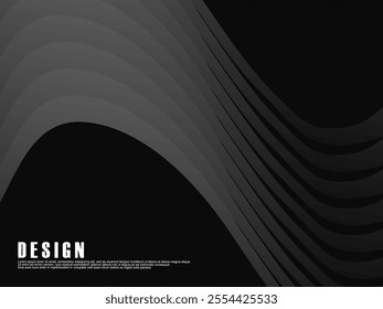 Abstract futuristic dark black background with black gradient wave design. Realistic 3d wallpaper with luxurious flowing lines. Perfect background for posters, websites, brochures, banners, apps, etc.
