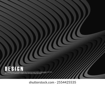 Abstract futuristic dark black background with black gradient wave design. Realistic 3d wallpaper with luxurious flowing lines. Perfect background for posters, websites, brochures, banners, apps, etc.