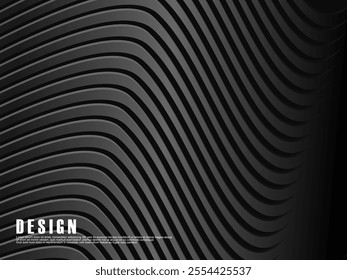 Abstract futuristic dark black background with black gradient wave design. Realistic 3d wallpaper with luxurious flowing lines. Perfect background for posters, websites, brochures, banners, apps, etc.