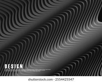Abstract futuristic dark black background with black gradient wave design. Realistic 3d wallpaper with luxurious flowing lines. Perfect background for posters, websites, brochures, banners, apps, etc.