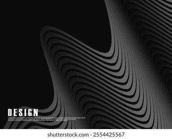 Abstract futuristic dark black background with black gradient wave design. Realistic 3d wallpaper with luxurious flowing lines. Perfect background for posters, websites, brochures, banners, apps, etc.