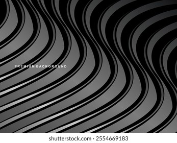 Abstract futuristic dark black background with wave design. Realistic 3d wallpaper with luxury flowing lines, perfect for posters, celebrations, websites, flyers, banners, apps, etc.