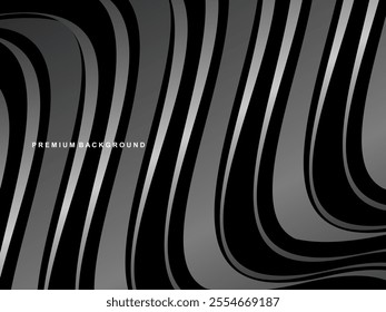 Abstract futuristic dark black background with wave design. Realistic 3d wallpaper with luxury flowing lines, perfect for posters, celebrations, websites, flyers, banners, apps, etc.
