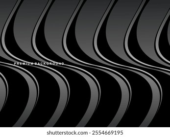 Abstract futuristic dark black background with wave design. Realistic 3d wallpaper with luxury flowing lines, perfect for posters, celebrations, websites, flyers, banners, apps, etc.
