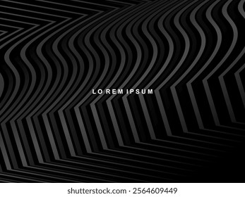 Abstract futuristic dark black background with modern design. Realistic 3d wallpaper with luxurious flowing lines. Elegant background for posters, websites, brochures, cards, banners, apps, etc.