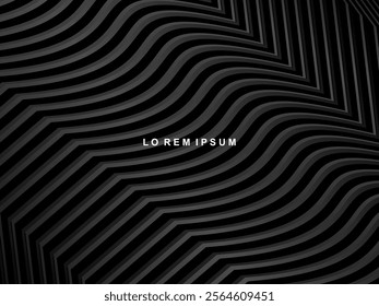 Abstract futuristic dark black background with modern design. Realistic 3d wallpaper with luxurious flowing lines. Elegant background for posters, websites, brochures, cards, banners, apps, etc.