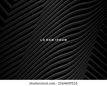 Abstract futuristic dark black background with modern design. Realistic 3d wallpaper with luxurious flowing lines. Elegant background for posters, websites, brochures, cards, banners, apps, etc.