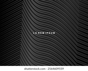 Abstract futuristic dark black background with modern design. Realistic 3d wallpaper with luxurious flowing lines. Elegant background for posters, websites, brochures, cards, banners, apps, etc.