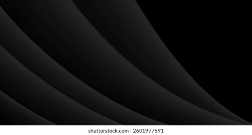 Abstract futuristic dark black background with wave design. Realistic 3d wallpaper with luxurious flowing lines. Perfect background for posters, websites, brochures, banners, applications, etc.