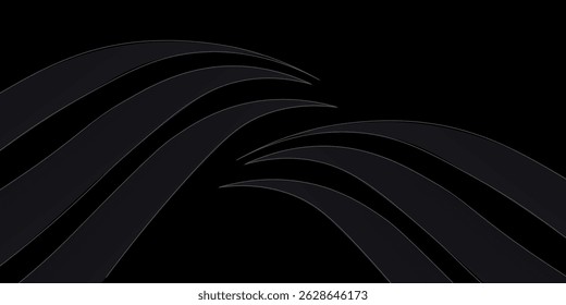 Abstract futuristic dark black background with waved design. Realistic 3d wallpaper with luxury flowing lines. Elegant backdrop for poster, website, brochure, banner, app etc… vector illustration 