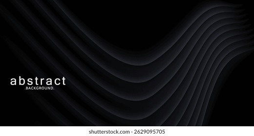 Abstract futuristic dark black background with wave design. Realistic 3d wallpaper with luxurious flowing lines.