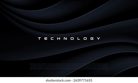 Abstract futuristic dark black background with waved design. Realistic 3d wallpaper with luxury flowing lines. Technology futuristic circuit board blue background, Cyber science tech layout design