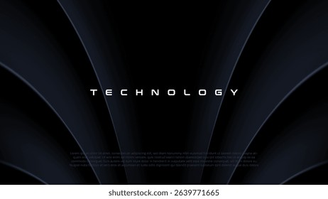 Abstract futuristic dark black background with waved design. Realistic 3d wallpaper with luxury flowing lines. Technology futuristic circuit board blue background, Cyber science tech layout design