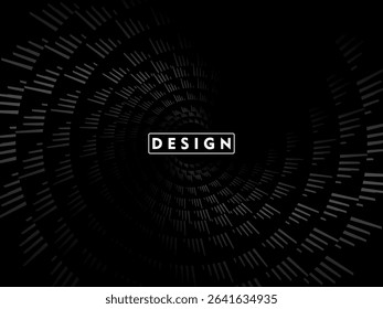 Abstract futuristic dark black background with circular wave design. Realistic 3d wallpaper with modern digital patterns. Perfect background for posters, websites, brochures, banners, apps, etc.