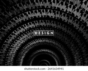 Abstract futuristic dark black background with circular wave design. Realistic 3d wallpaper with modern digital patterns. Perfect background for posters, websites, brochures, banners, apps, etc.
