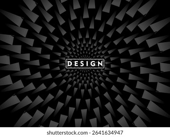 Abstract futuristic dark black background with circular wave design. Realistic 3d wallpaper with modern digital patterns. Perfect background for posters, websites, brochures, banners, apps, etc.