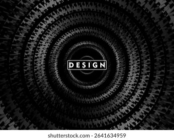 Abstract futuristic dark black background with circular wave design. Realistic 3d wallpaper with modern digital patterns. Perfect background for posters, websites, brochures, banners, apps, etc.