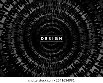 Abstract futuristic dark black background with circular wave design. Realistic 3d wallpaper with modern digital patterns. Perfect background for posters, websites, brochures, banners, apps, etc.