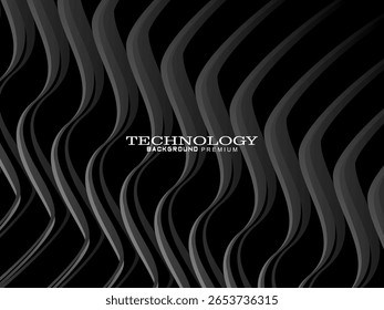 Abstract futuristic dark black background with wave design. Realistic 3d wallpaper with luxurious flowing lines. Perfect background for posters, websites, brochures, banners, applications, etc.