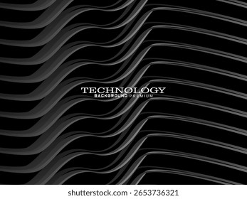 Abstrato futurista fundo preto escuro com design de onda. Papel de parede 3d realista com linhas de fluxo luxuosas. Fundo perfeito para cartazes, sites, brochuras, banners, aplicações, etc.