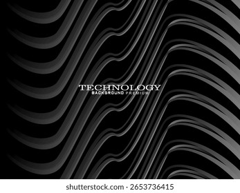 Abstrato futurista fundo preto escuro com design de onda. Papel de parede 3d realista com linhas de fluxo luxuosas. Fundo perfeito para cartazes, sites, brochuras, banners, aplicações, etc.