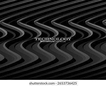 Abstract futuristic dark black background with wave design. Realistic 3d wallpaper with luxurious flowing lines. Perfect background for posters, websites, brochures, banners, applications, etc.