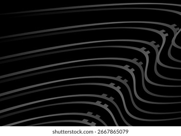 Abstract futuristic dark black background with wave design. Realistic 3d wallpaper with luxurious flowing lines. Perfect background for posters, websites, brochures, banners, applications, etc.	