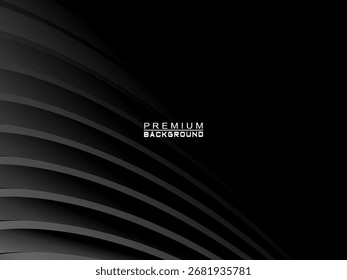 Abstract futuristic dark black background with wave design. Realistic 3d wallpaper with luxurious flowing lines. Perfect background for posters, websites, brochures, banners, applications, etc.