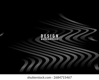 Abstract futuristic dark black background with wave design. Realistic 3d wallpaper with luxurious flowing lines. Perfect background for posters, websites, brochures, banners, applications, etc.
